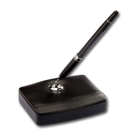 Dacasso Classic Black Leather Single Pen Stand with Silver Accents AG-1029